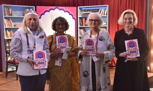 Sanjoy K. Roy, Manisha Chaudhry, Namita Gokhale, and H.E May-Elin Stener. Glimpses of the Jaipur BookMark 2025 Inaugural Ceremony